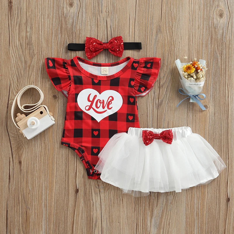 

Костюм на День святого Валентина для маленьких девочек, комбинезон с коротким рукавом и надписью Love для маленьких девочек, юбка-пачка из тюл...