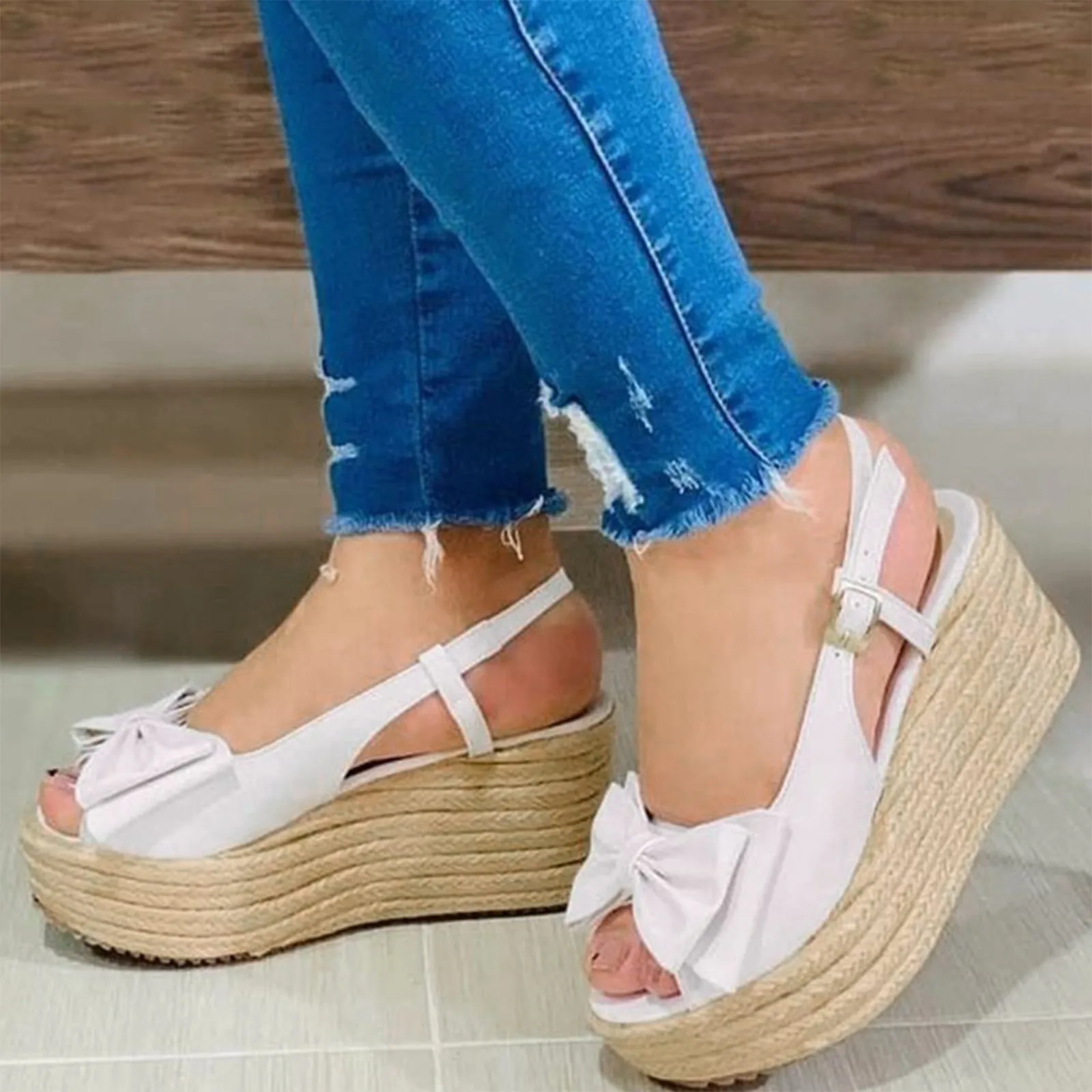 

Women Sandals Wedges Fashion Buckle Peep Toe Comfort Lightweight High Heels Sandals Ladies Wear-resistant Office Wedding Sandals