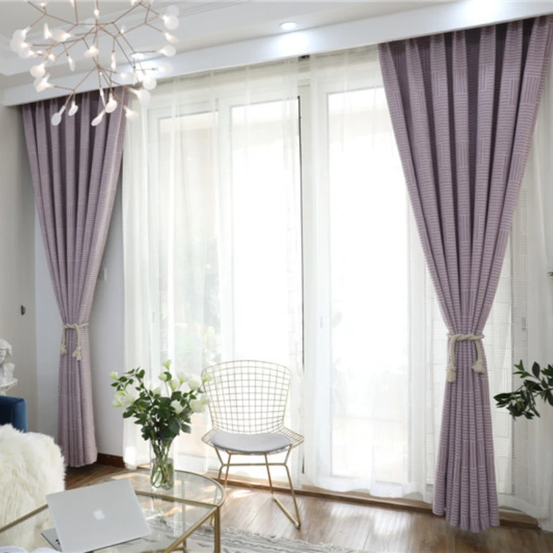 

Simple Striped Thickening Shading Heat Insulation Jacquard High Precision Modern Retro Curtains for Living Dining Room Bedroom