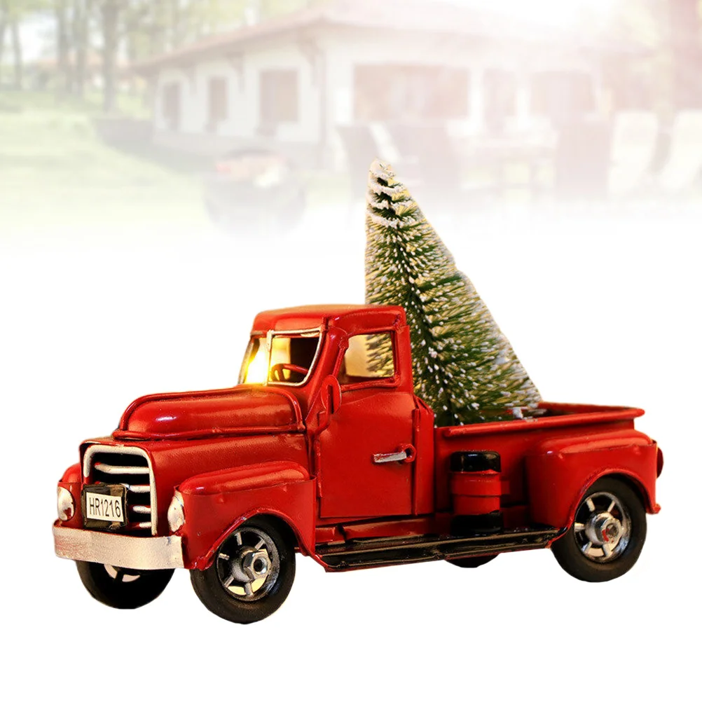 

Красная винтажная модель грузовика, рождественские украшения, металлические украшения для автомобиля, классическое настольное украшение ...