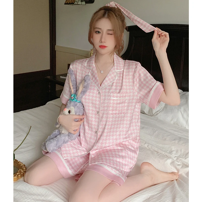 Summer Silk Pajamas Women's Short-sleeved Shorts Two-piece Korean Women's Thin Section Luxury Casual Home Wear Women's Sexy Pjs