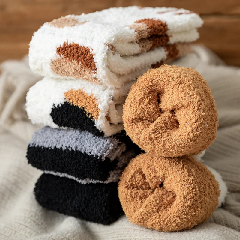 Winter Warm Funny Socks Cute Cat Cartoon Pattern Women Plush Fluffy Sock Meias Female Chausette Calcetines Mujer Fuzzy
