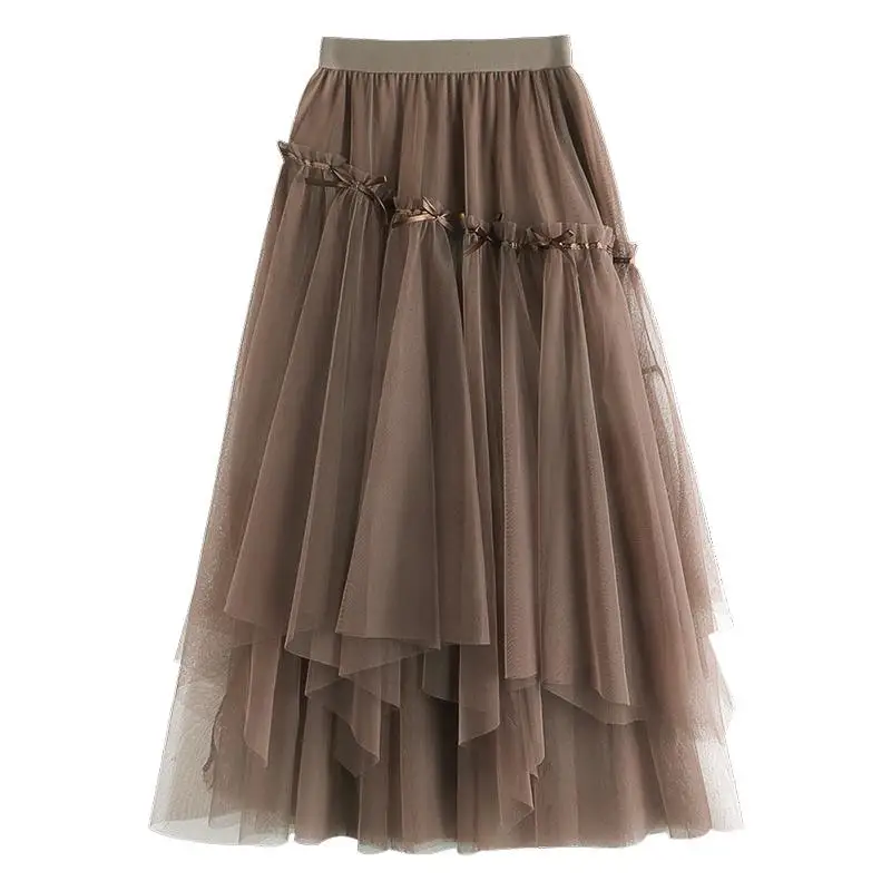 

Юбка с асимметричным подолом, Весенняя НОВАЯ тонкая юбка средней длины с высокой талией, широкая юбка для женщин и осенняя юбка