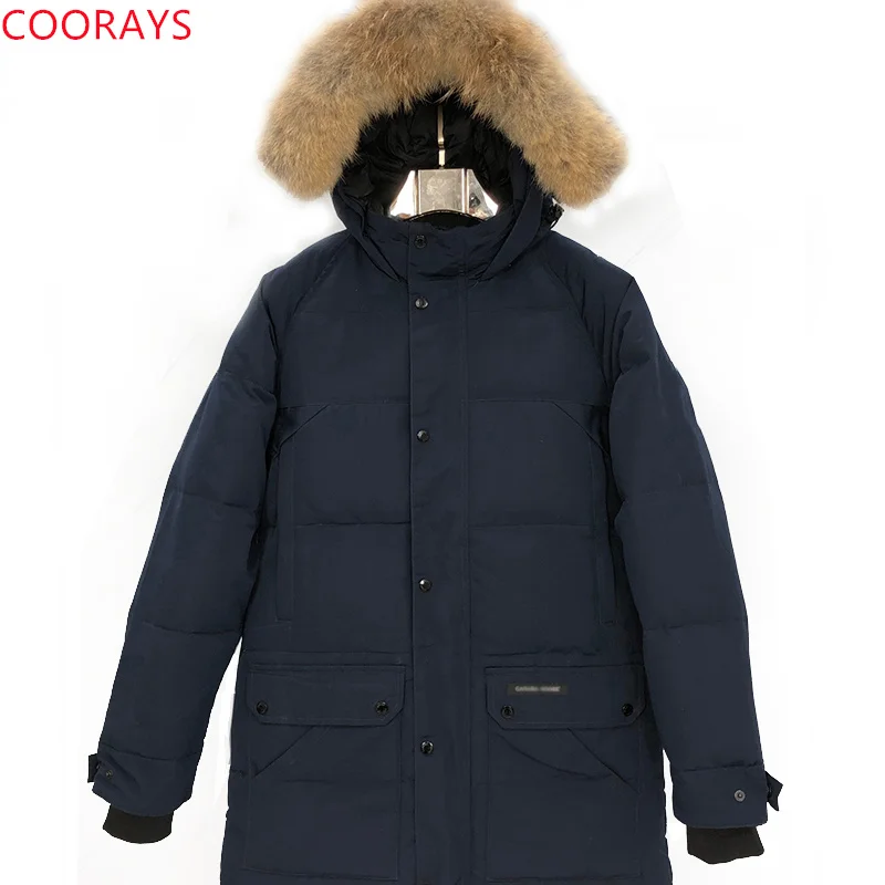 Мужской пуховик с капюшоном черная водонепроницаемая куртка-парка из меха