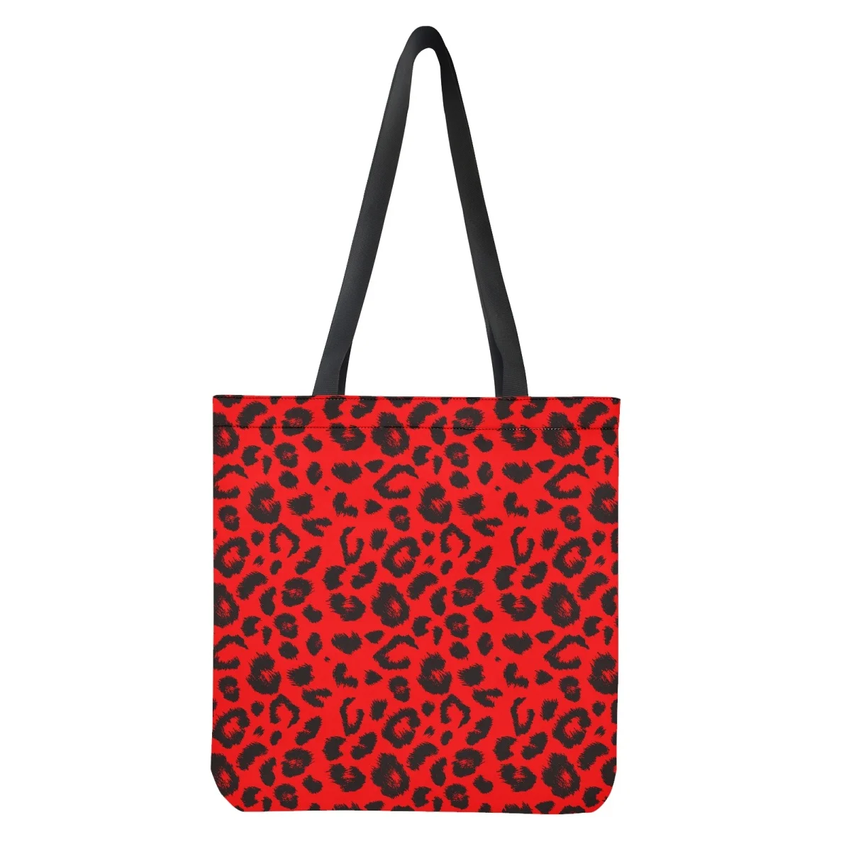 Leopard Red Skin Print Fashion Shopping Bags Foldable Totes Portable Girls Storage Schoolbags Canvas Eco Grocery Bags for Female