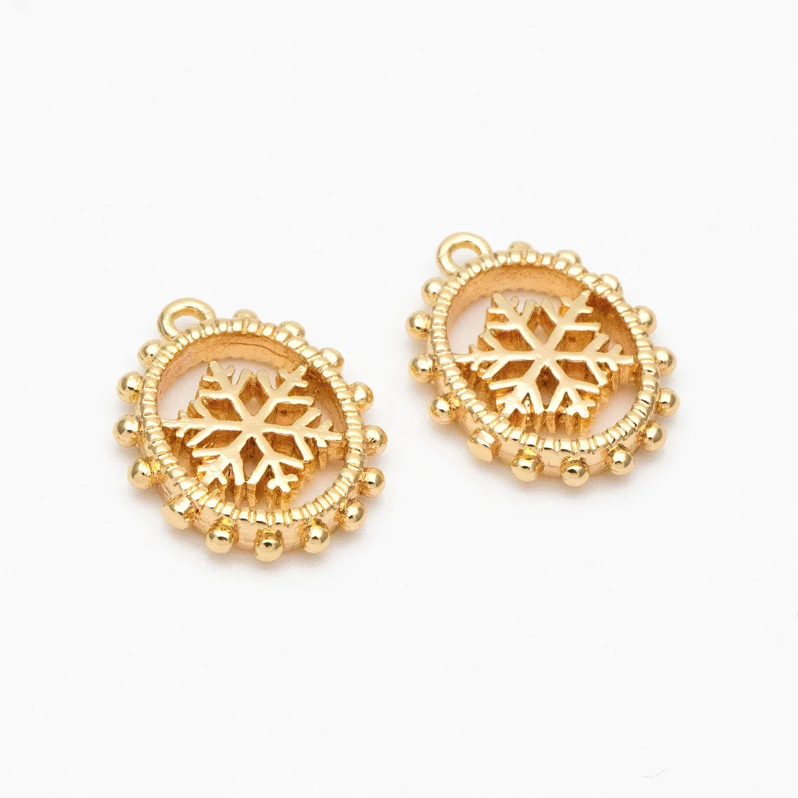

10pcs Gold Oval Snowflake Charms, Gold plated Copper, Earring Findings