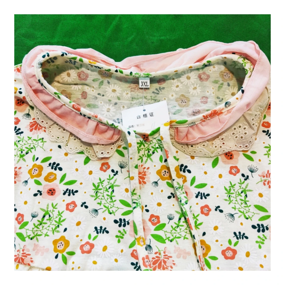 Women's Cotton Nightdress Sexy Flower Lace Nightgown O-Neck Full Sleeve Cute Summer Casual Nightwear Fashion Clothes Big Size