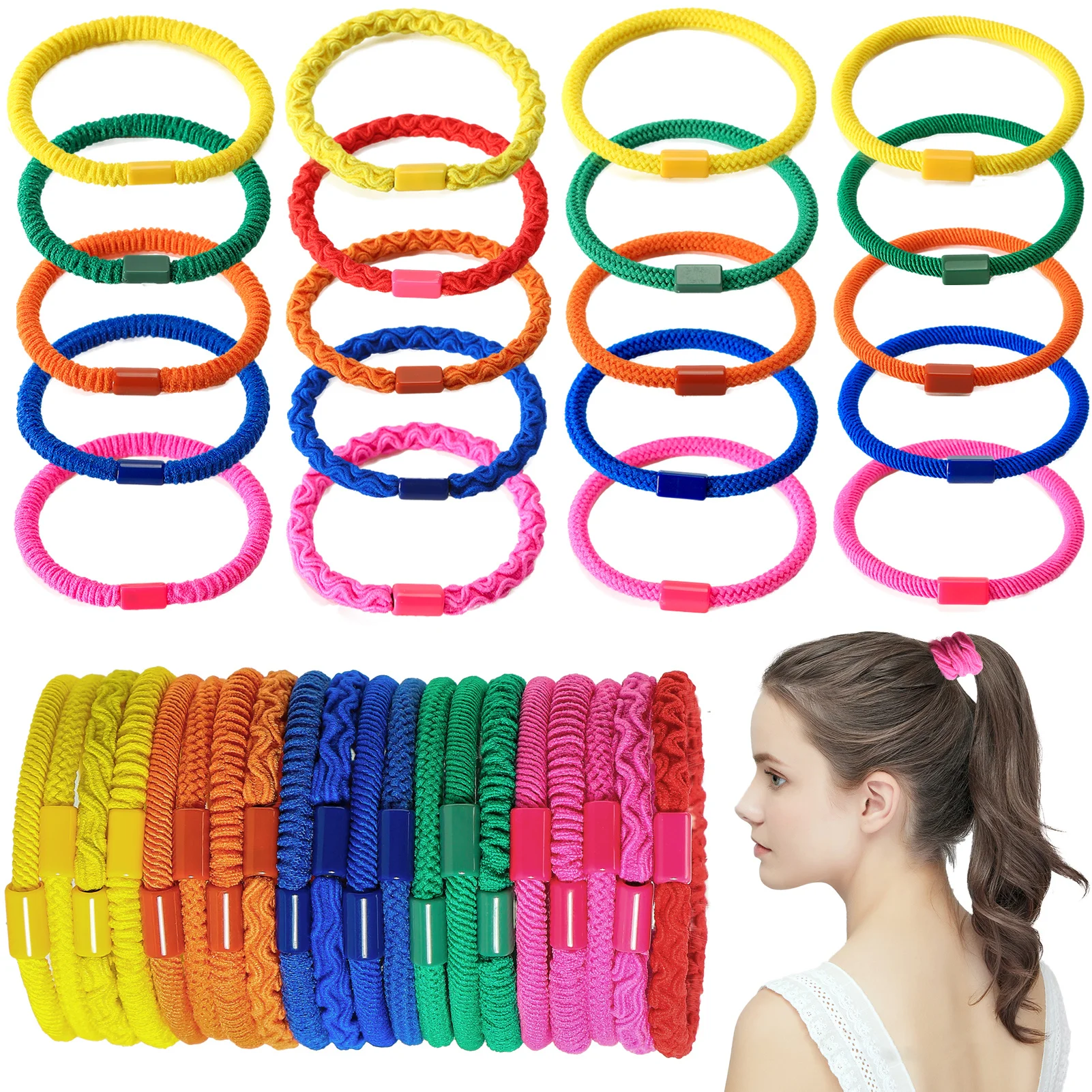 

20pcs Girls Solid Color Big Rubber Band Ponytail Holder Gum Headwear Elastic Hair Bands Korean Girl Hair Accessories Ornaments