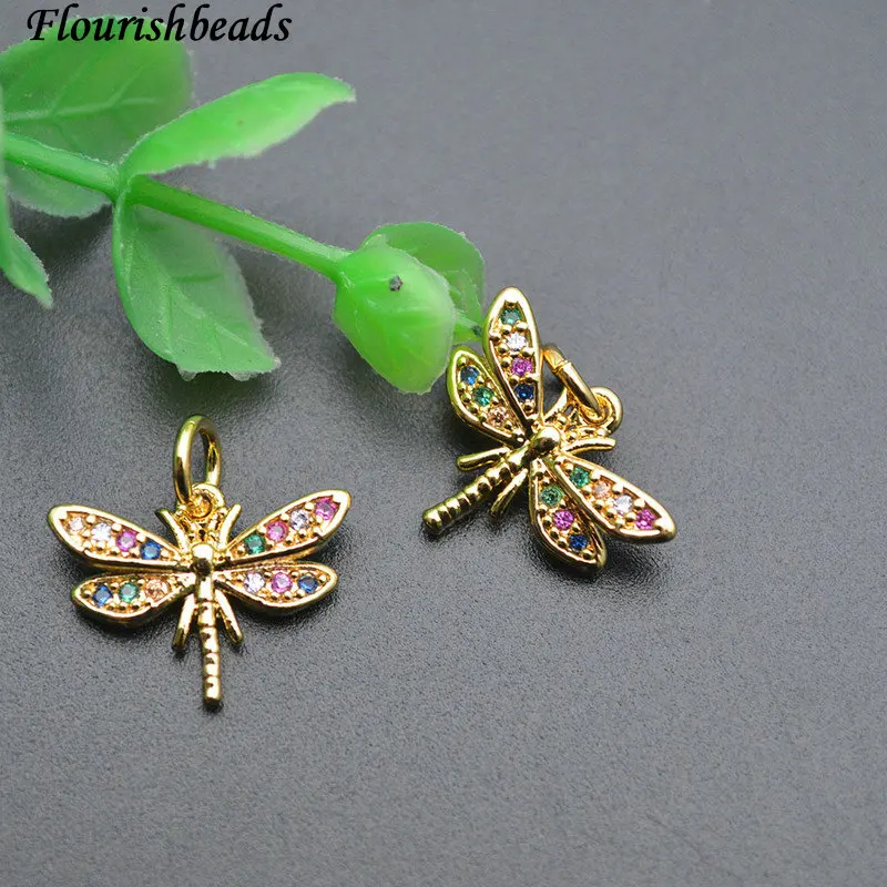 20pc Jewelry Making Supplies Nickel Free Anti Fading Gold Plated Cz Pave Cute Small Size Dragonfly Bracelet Charms