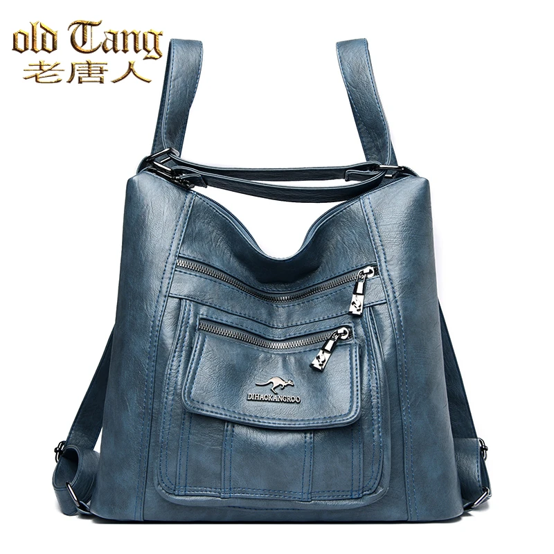 

Multifunction Solid Color Women Backpacks for Women 2021 Casual Travel Shoulder Bag Large Capacity Leather Rucksack Sac A Dos