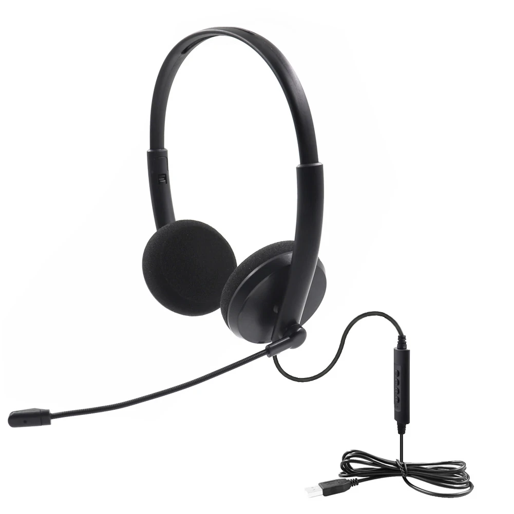 

Telephone Headphone Office Wired Noise Cancelling PVC Over Ear Gaming Call Center With Microphone Adjustable Size USB Headset