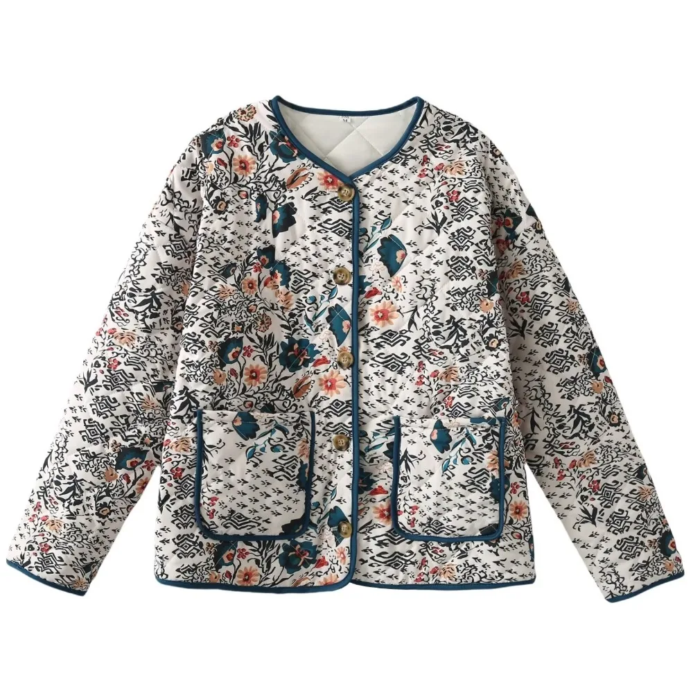 TRAF ZR High Street куртки с цветочным принтом для женщин винтажные уютные стеганые