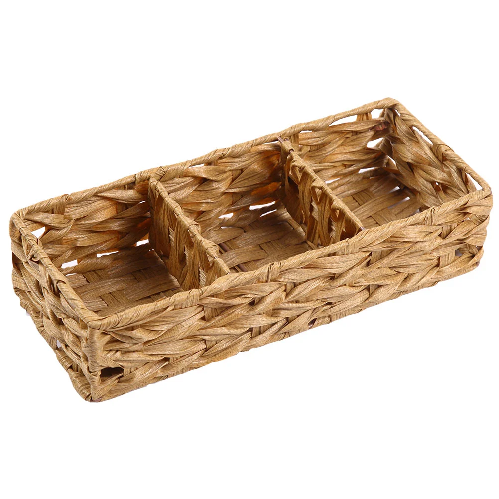 

Basket Storage Woven Baskets Bins Organizer Wicker Decorative Rattan Seagrass Handdesktop Compartment Hamper Cutlery Laundry