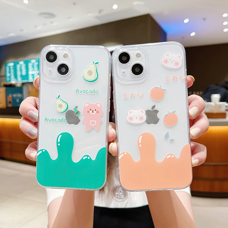 

Cases For iPhone 13 Pro Max Mini 11 12Pro Max X XR XS Max SE 2020 8 7 6 6S Plus Lovely Avocado Bear Soft Silicone Cover Funda