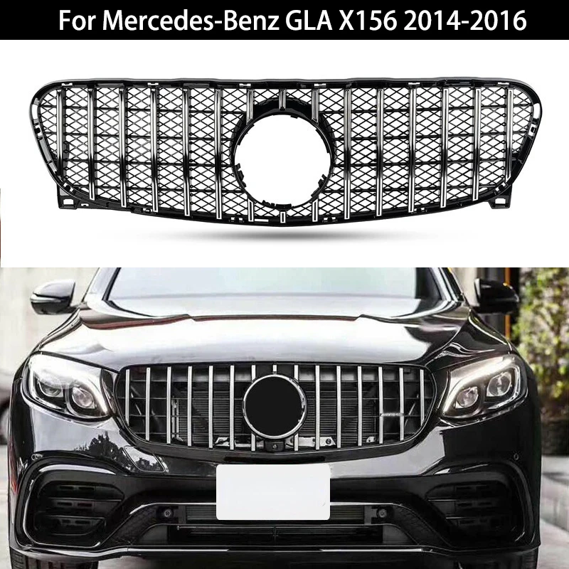 

Передняя решетка для автомобиля, передний бампер, решетка для Mercedes-Benz GLA X156 2014-2016, Черная/серебристая