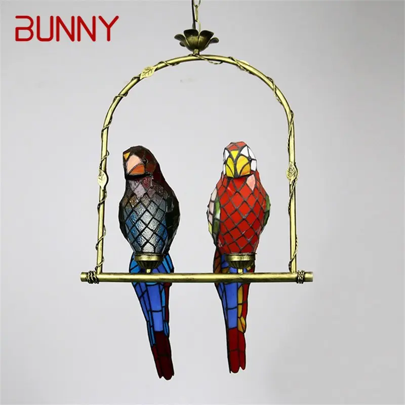 

BUNNY Tiffany Parrot Pendant Lamp LED Creative Design Color Glass Hanging Light for Home Bedroom Study Aisle Decor