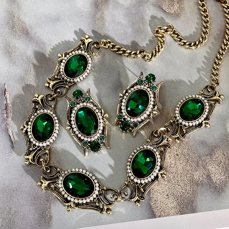 Draweye ожерелье с кристаллом зеленого цвета для женщин средневековый дворец Стиль