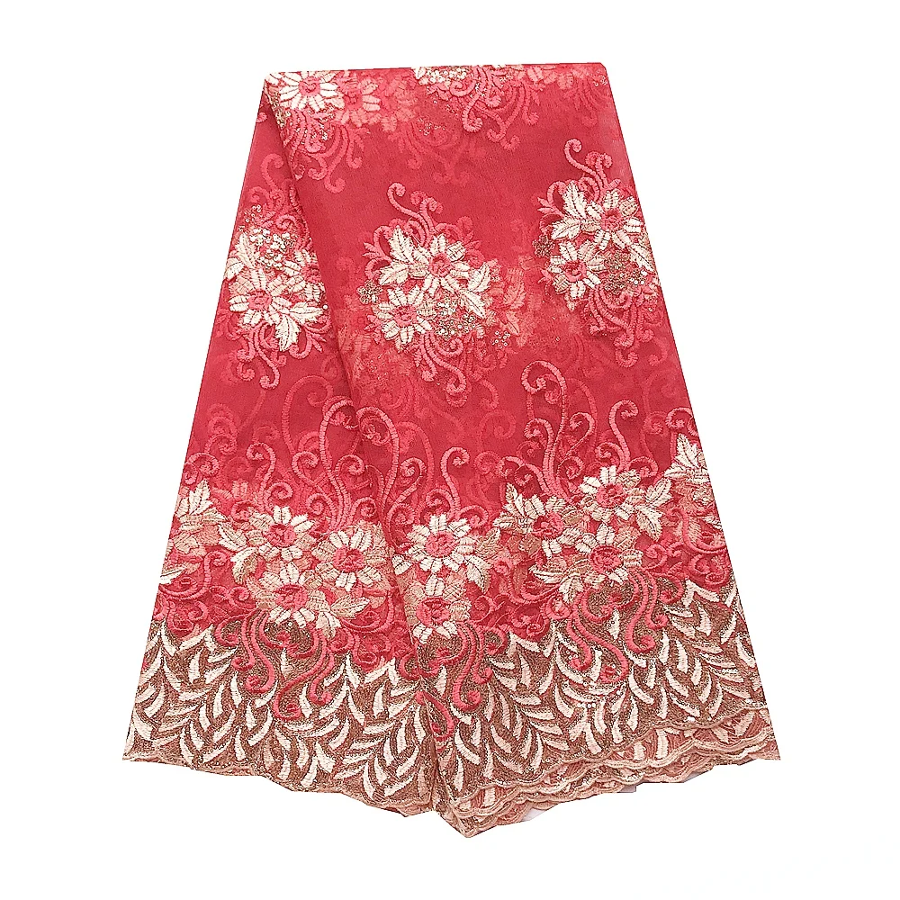 

Red Embroidery Swiss Nigerian Lace Fabrics 2022 Bridal French Net Lace Fabric 5 Yards Green Tulle African Sequin Lace Fabric
