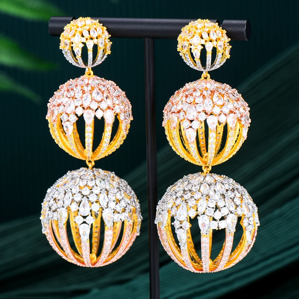 

Kellybola Luxury Gorgeous Hollow Ball Pendant Earrings For Women Wedding Party Shiny Earrings Jewelry High Quality Accessories