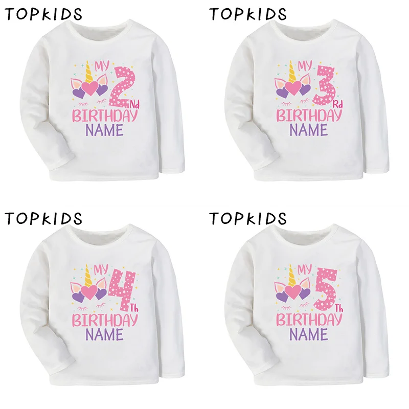 

Детские футболки с длинным рукавом и именем единорога на день рождения