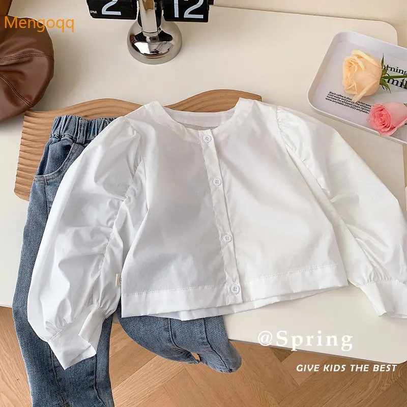 

Детская демисезонная Свободная рубашка Mengoqq с круглым вырезом и длинным рукавом