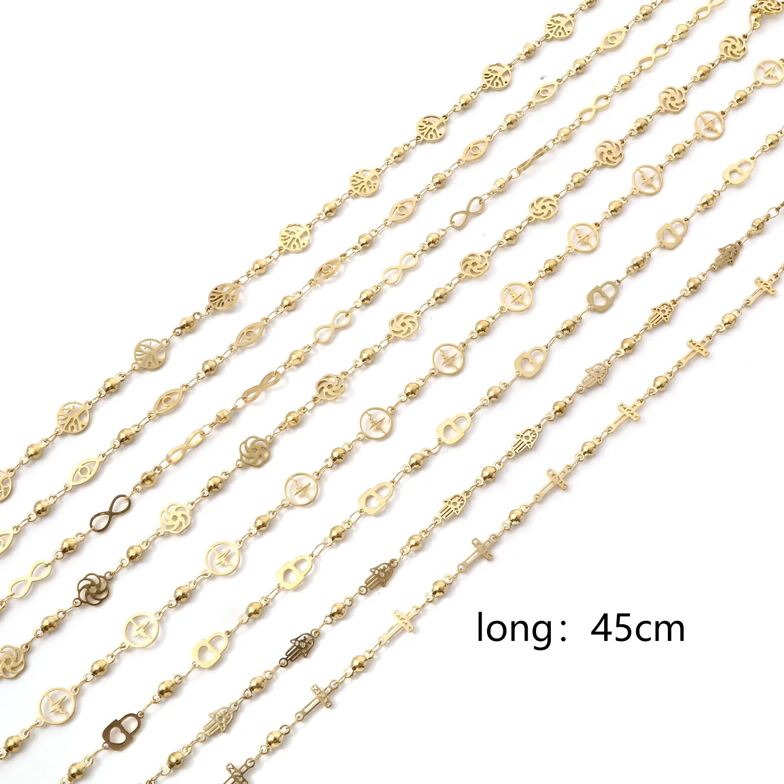 

304 Stainless Steel Necklace Flower Evil Eye Link Chain Silver Color Gold Color For Women Jewelry 45cm(17 6/8") long, 1 Piece