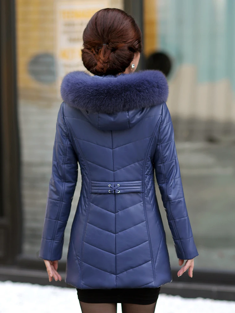 Пуховик женский распродажа кожаное пальто средней длины осенне-зимняя верхняя