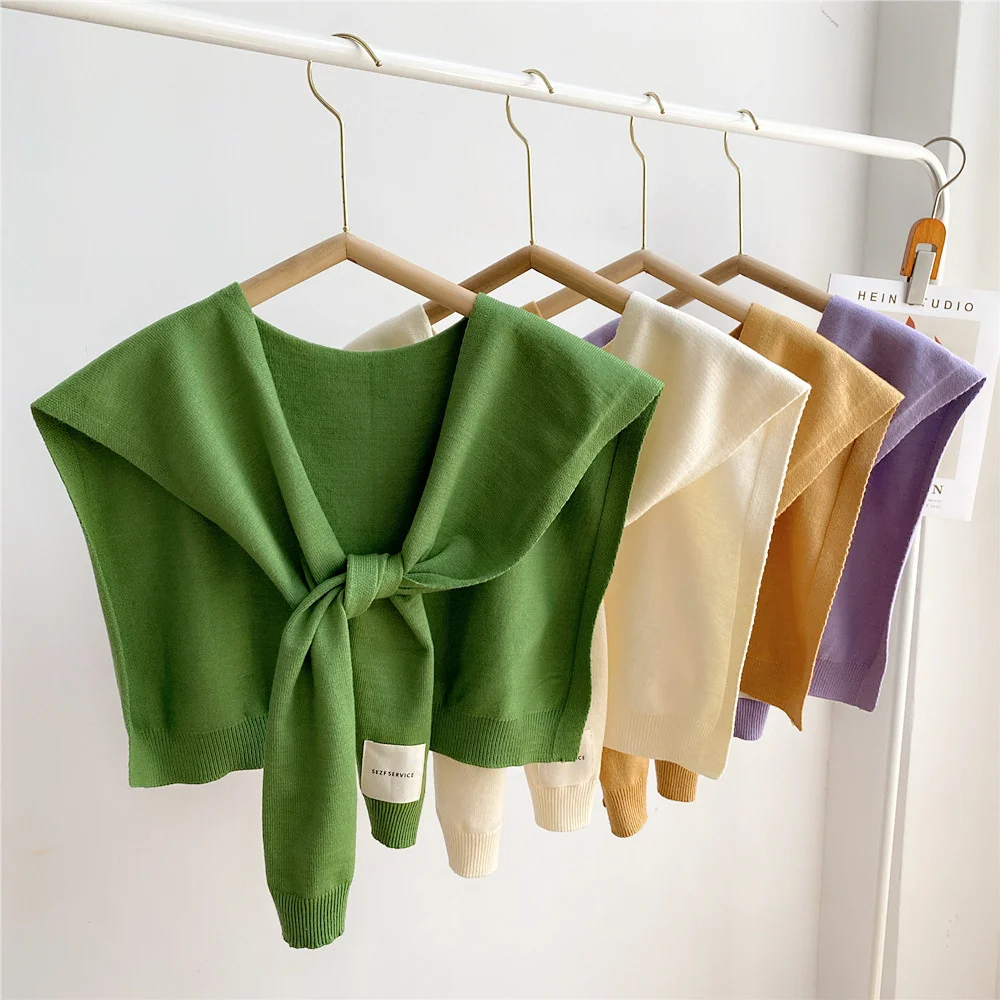 

Women's Pure Color Knitted Stripes With Shawls Autumn And Winter False Collars Decorative Waistcoats Blouse Tops Vest Scarf