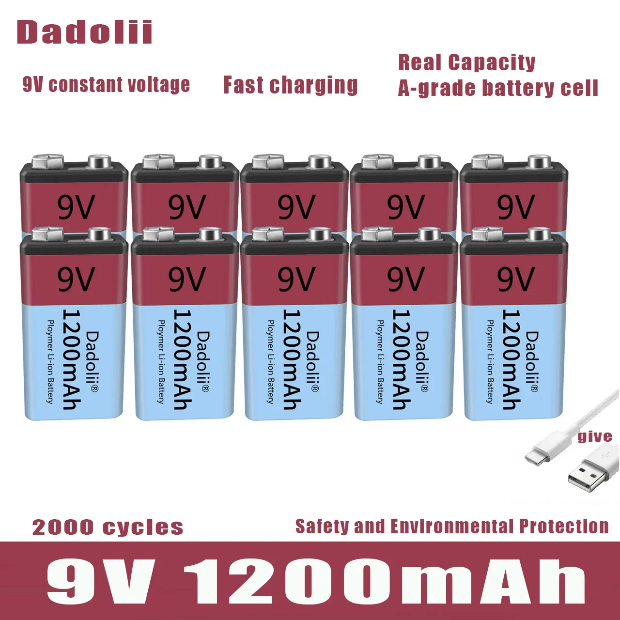 Литиевая перезаряжаемая батарея 9В 1200 мАч Li-Ion для игрушек пультов KTV
