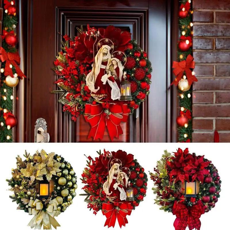 

Рождественский венок на входную дверь, 11,8 дюйма, освещенный венок с бантом, сезонное украшение, Рождественское украшение для входной двери, настенного камина