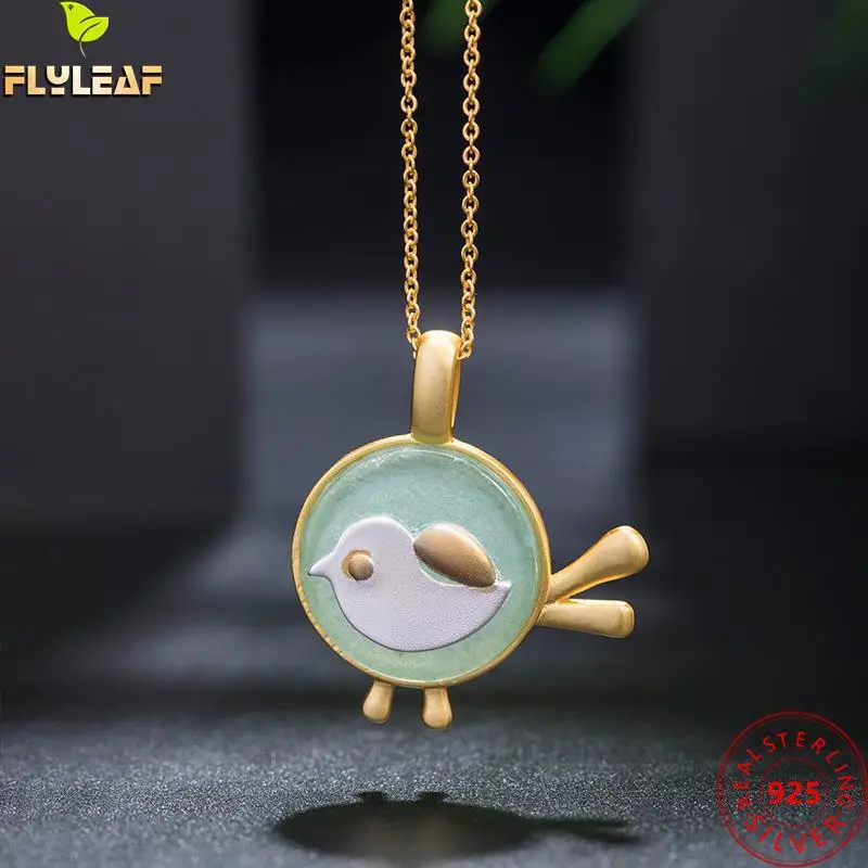 

Real 925 Sterling Silver Green Jade Little Bird Necklace Women Luxury 18k Gold Plating Female Fine Jewelry 2022 New