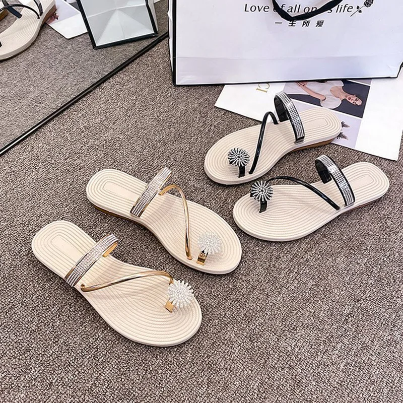 Fashion Rhinestone Set Toe Sandals and Slippers Women's Summer Casual Comfortable Slides Women Shoes for Women Slippers Women