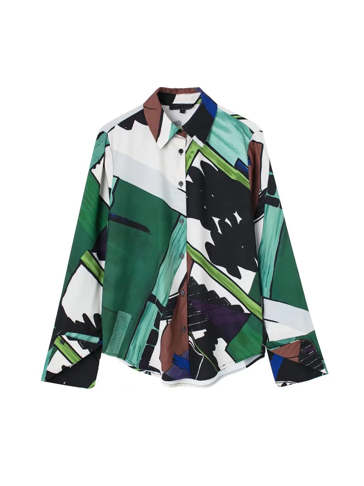 

Женский свободный топ с отложным воротником и принтом