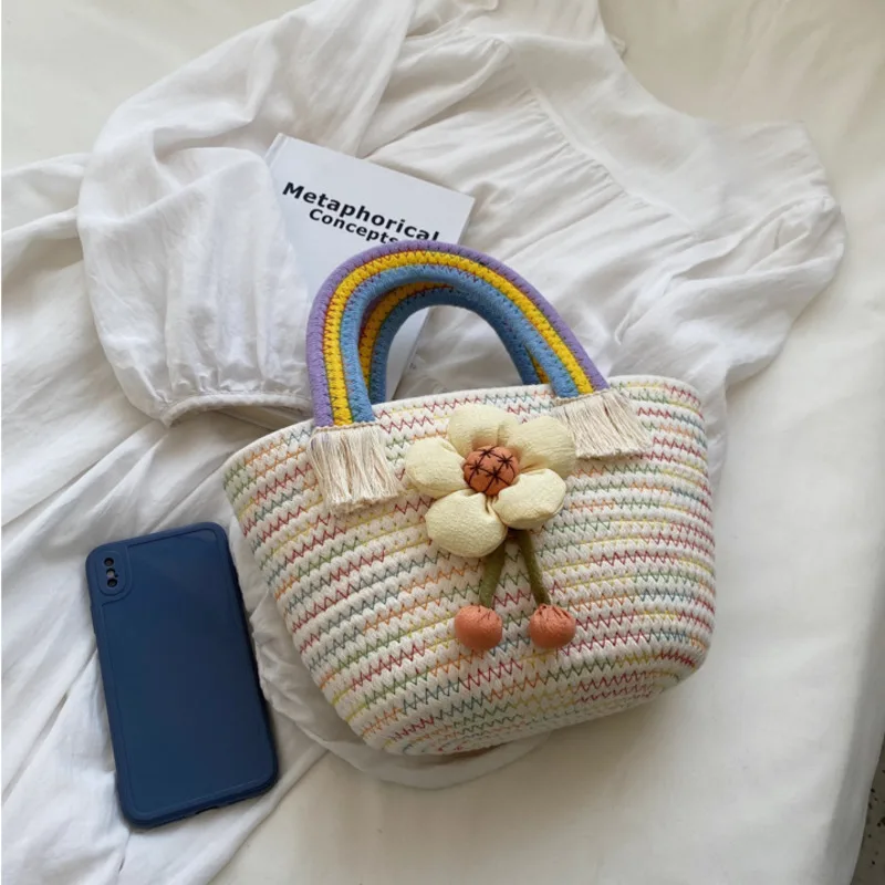 Women Small Bag Women's Bag 2022 New Beach Bag Woven Portable Bucket Bag Straw Shopping Bag Exquisite Weave Sunflower Handbags
