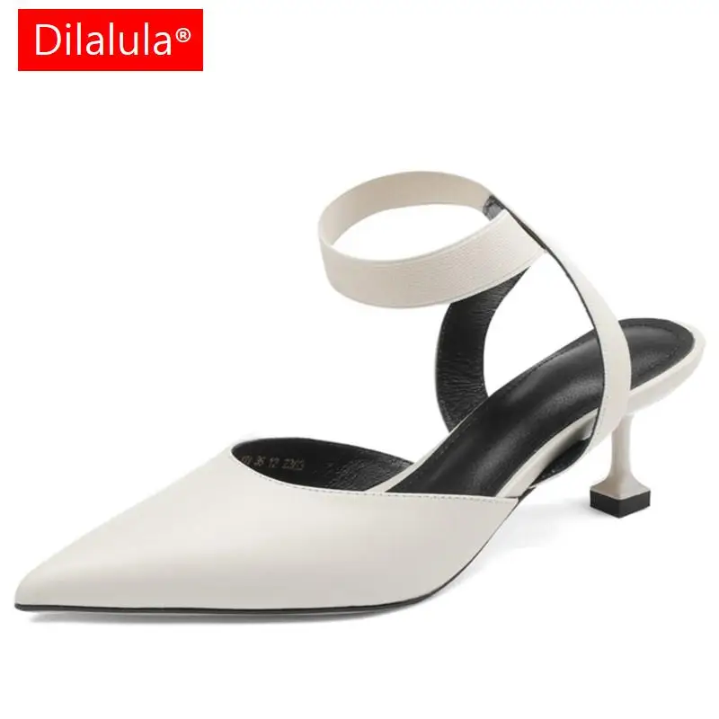 

Dilalula сексуальные женские сандалии с острым носком летние туфли на тонком высоком каблуке туфли-лодочки из натуральной кожи элегантная Офисная Женская обувь