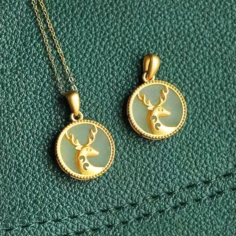 

Оригинальная древняя Золотая поделка натуральный нефритовый круглый ожерельлье с оленем для женщин изысканные и элегантные очаровательные ювелирные изделия