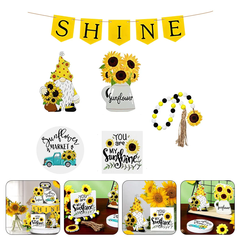 

Tray Decor Tiered Sunflower Summer Wooden Flower Farmhouse Sign Signs Kitchen Rustic Garland Table Wood Decoration Gnome Fall