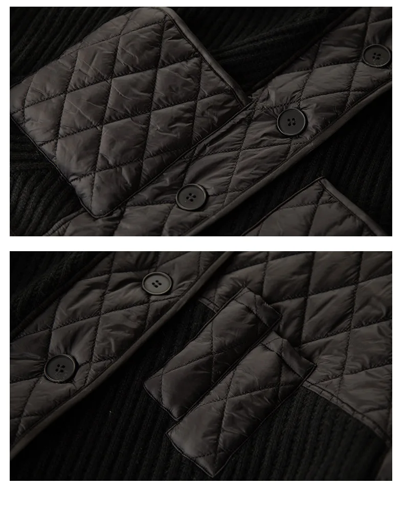 Rhombus Cotton Coats Women's Clothing New Autumn Winter 2023 Knitted Stitching Loose Casual Large Size Cotton Jackets AC126