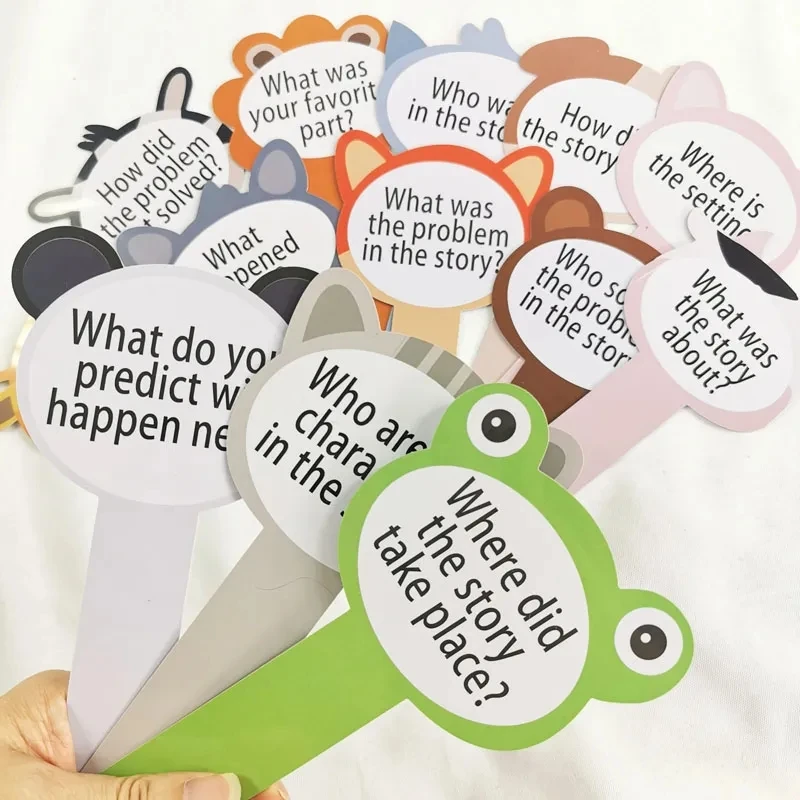 

13PCS English Story Reading Comprehension Question Sticks Cards Animal Children Teacher Story Wands Classroom Teaching Props