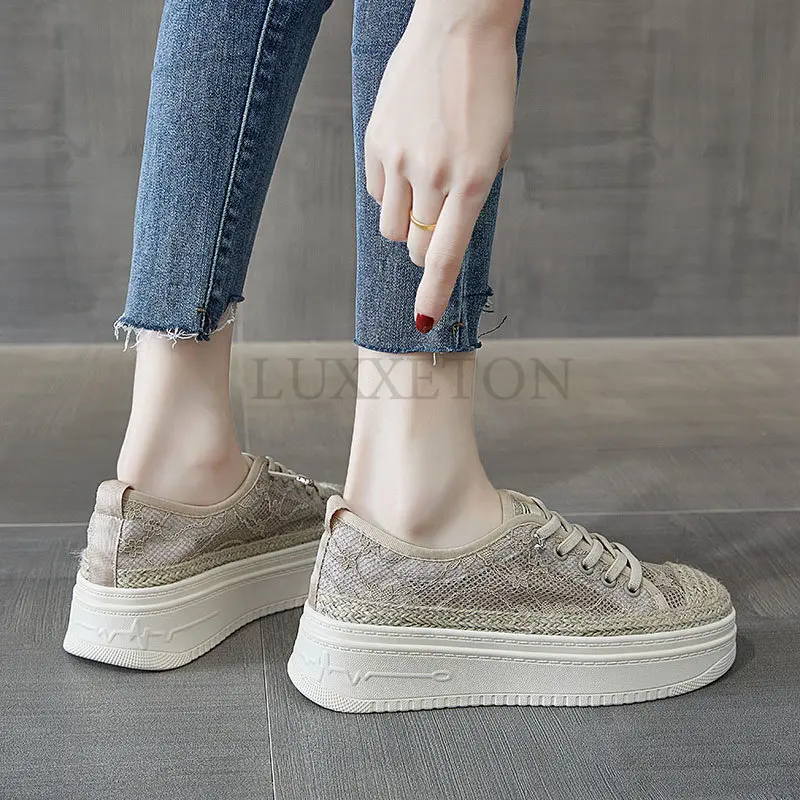 Ladies Lace Mesh Casual Shoes Autumn Fashion Thick Sole Women's Sneakers New Comfortable Color-blocking Female Vulcanized Shoe