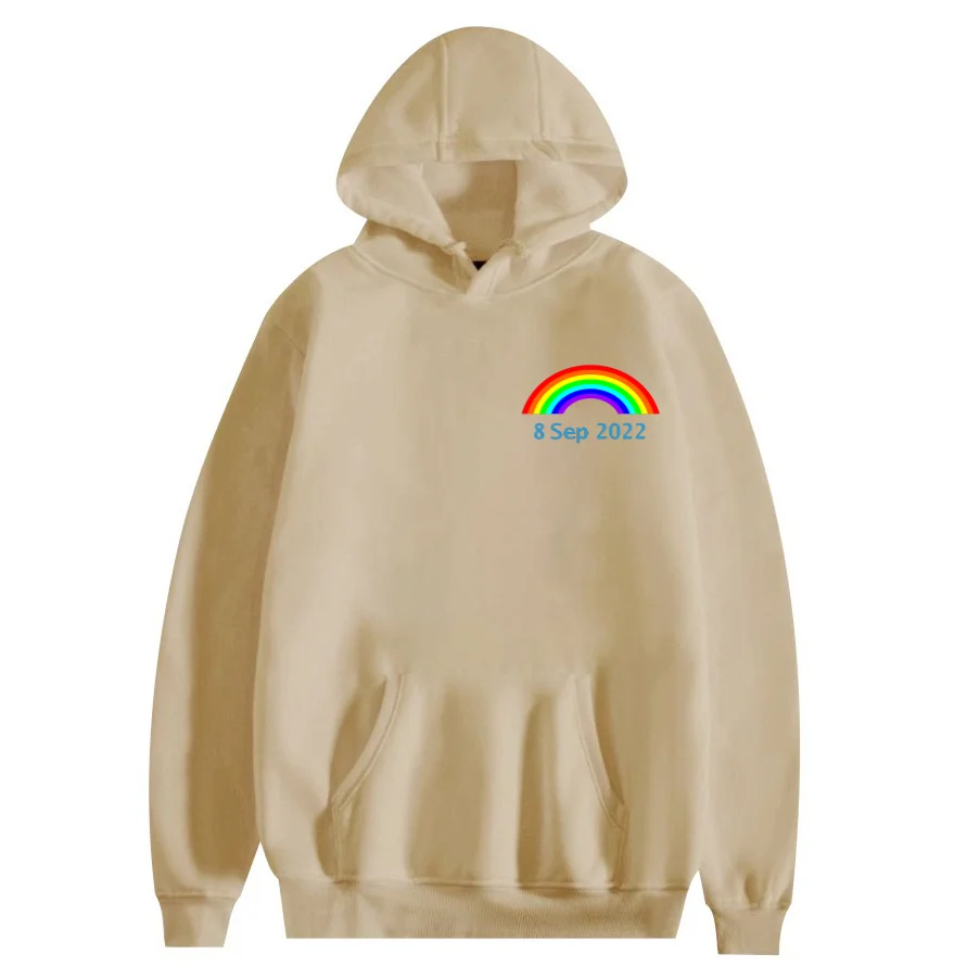 

Custom Anniversary or Other Date Long Sleeve Hooded Sweater Funny Small Rainbow Design Personalized Custom Special Date Please