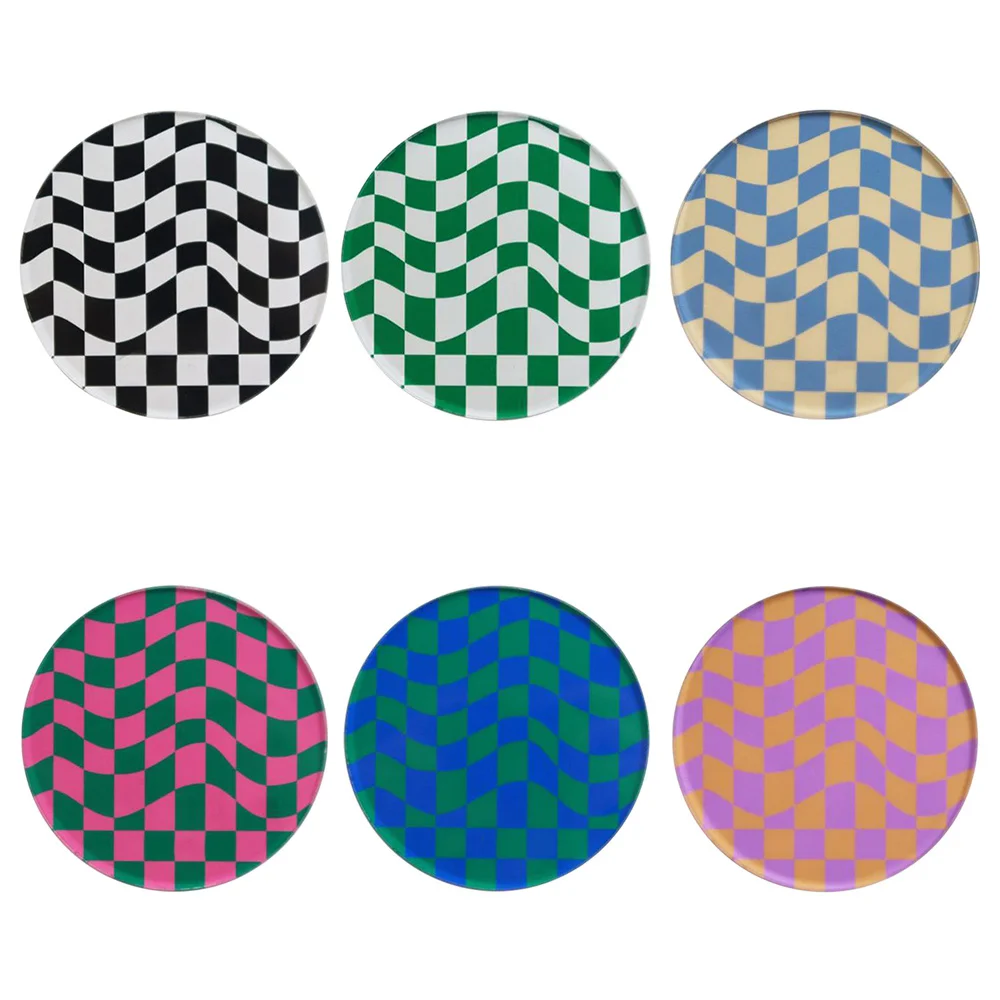 

2023 Creative Checkerboard Acrylic Coaster Table Placemat Waterproof Heat Insulation Non-Slip Bowl Pad Milk Coffee Water Cup Mat