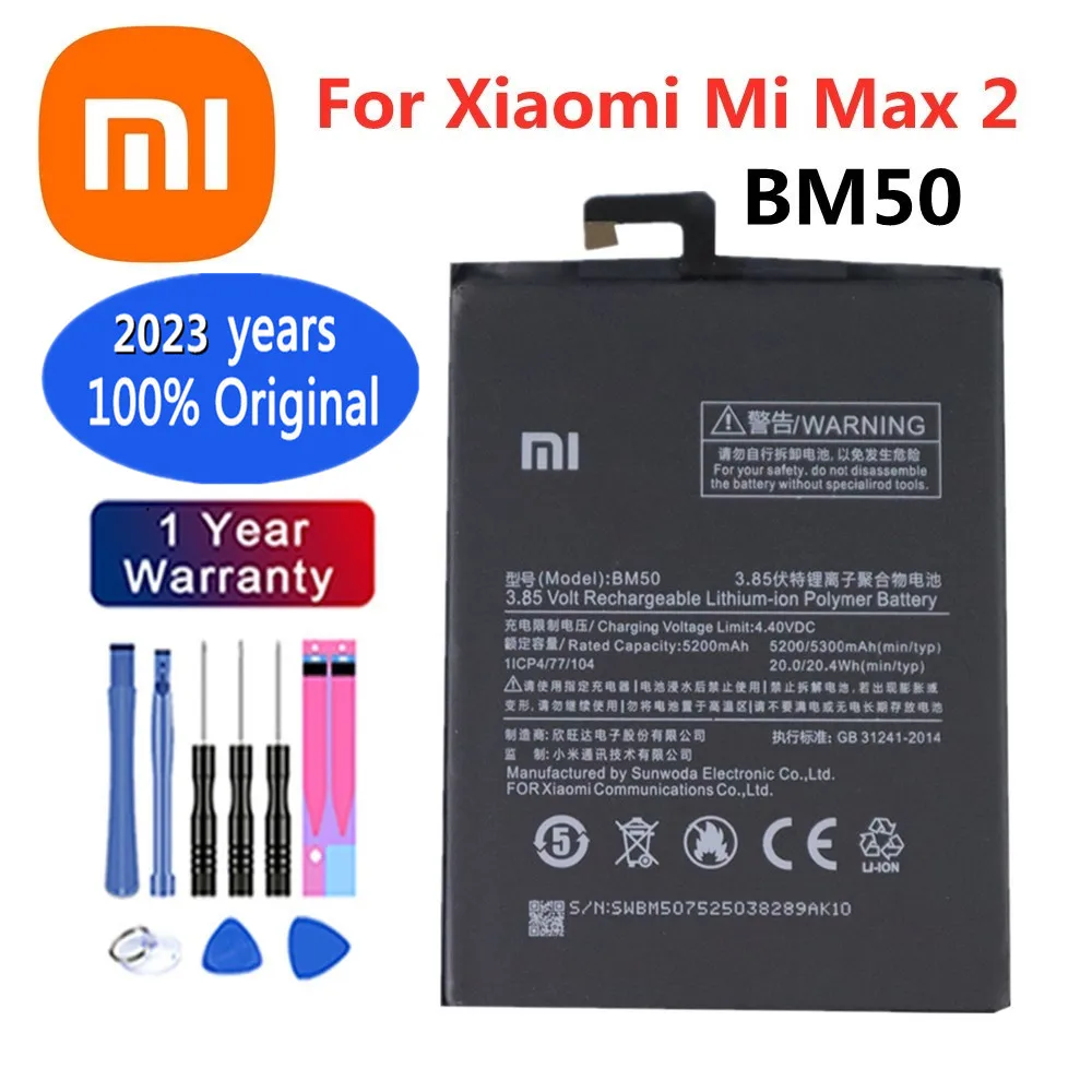 

2023 years Xiaomi 100% Original BM50 Battery For Xiaomi Mi Max 2 Max2 Genuine Phone Replacement Battery 5300mAh + Tools