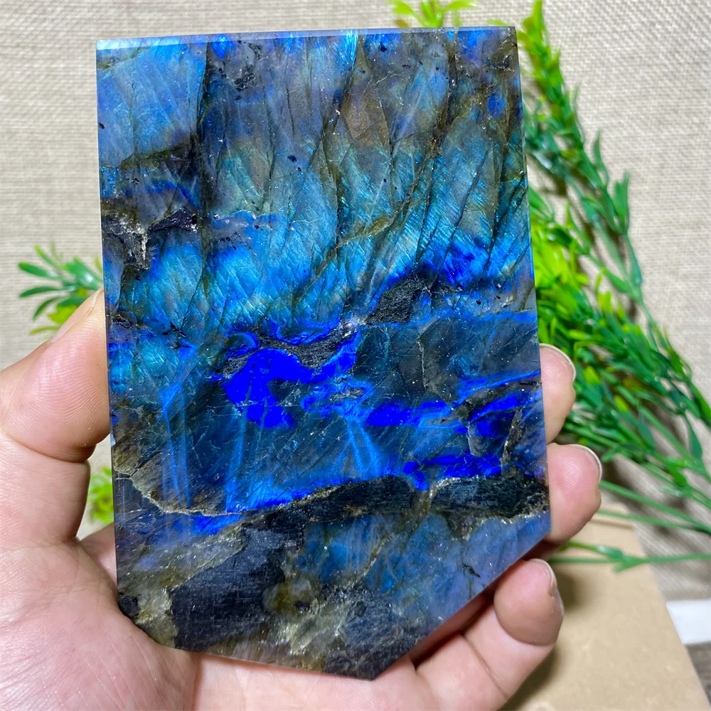 

Blue Light Labradorite Slab Stone Natural Slice Crystal Healing Yellow Feng Shui Meditation Minerals Ornaments Home Decoration