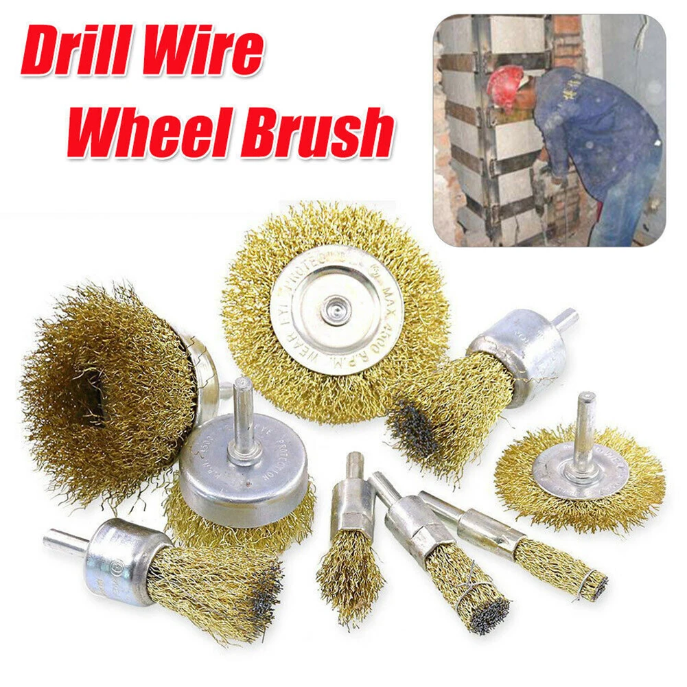 

9pcs Wire Wheel Brushes Drills Set Cup Brush Tube Brush T-shaped Small Brush For Removing Paint Cleaning Polishing Grinding