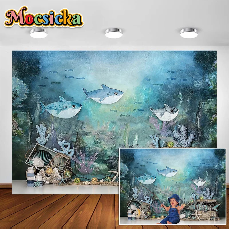 

MOCSICKA Newborn Backdrop for Photography Aquarium Sea Animal Shell 1st Baby Birthday Decor Props Children Portrait Photo Studio