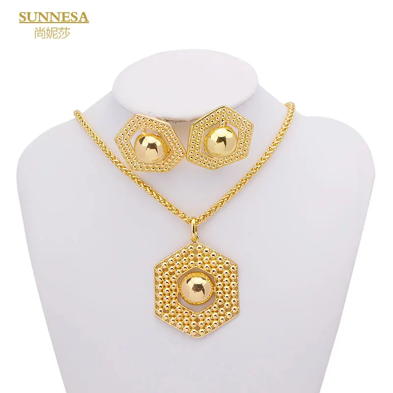 

SUNNESA 18k Gold Plated Jewelry Sets For Women Fashion Vintage Clip Earrings Gold Color Pendant Necklace Set Africa Wedding Gift