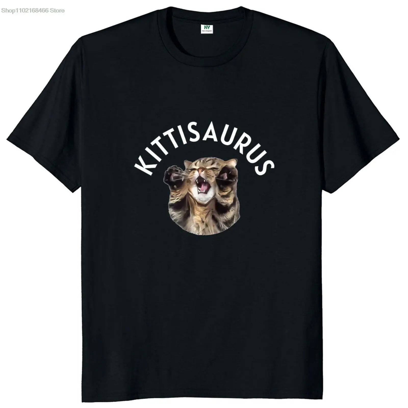 Kittisaurus Cute T Shirt Funny Cat Lovers Classic Tee Tops Korean YouTuber Fans Kawaii Tshirt For Men Women 100% Cotton