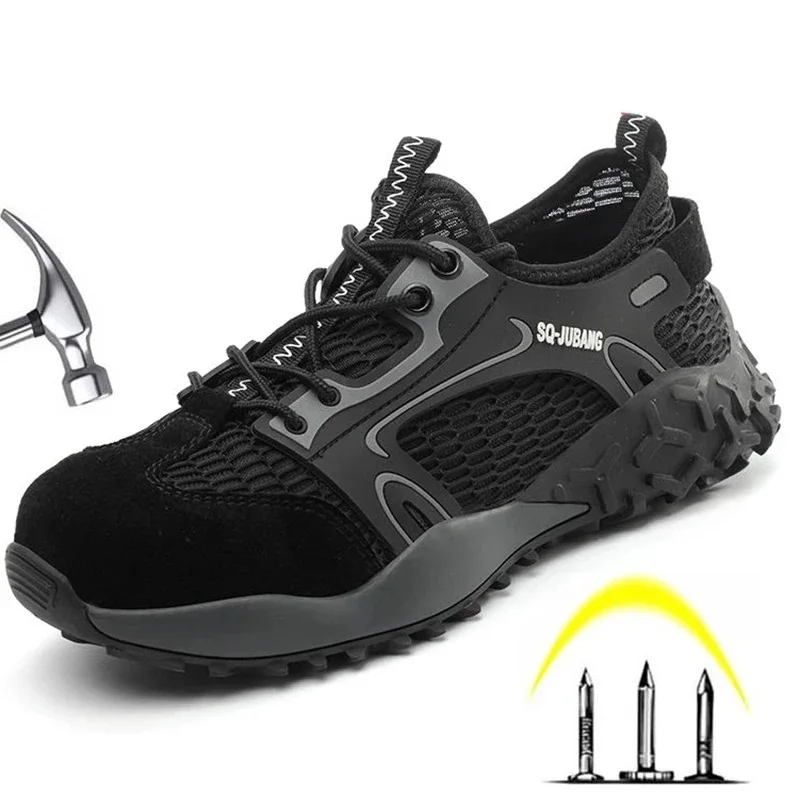 2022  Breathable Men Safety Shoes Steel Toe Non-Slip Work Boots Indestructible Shoes Puncture-Proof Work Sneakers Men Ari mesh