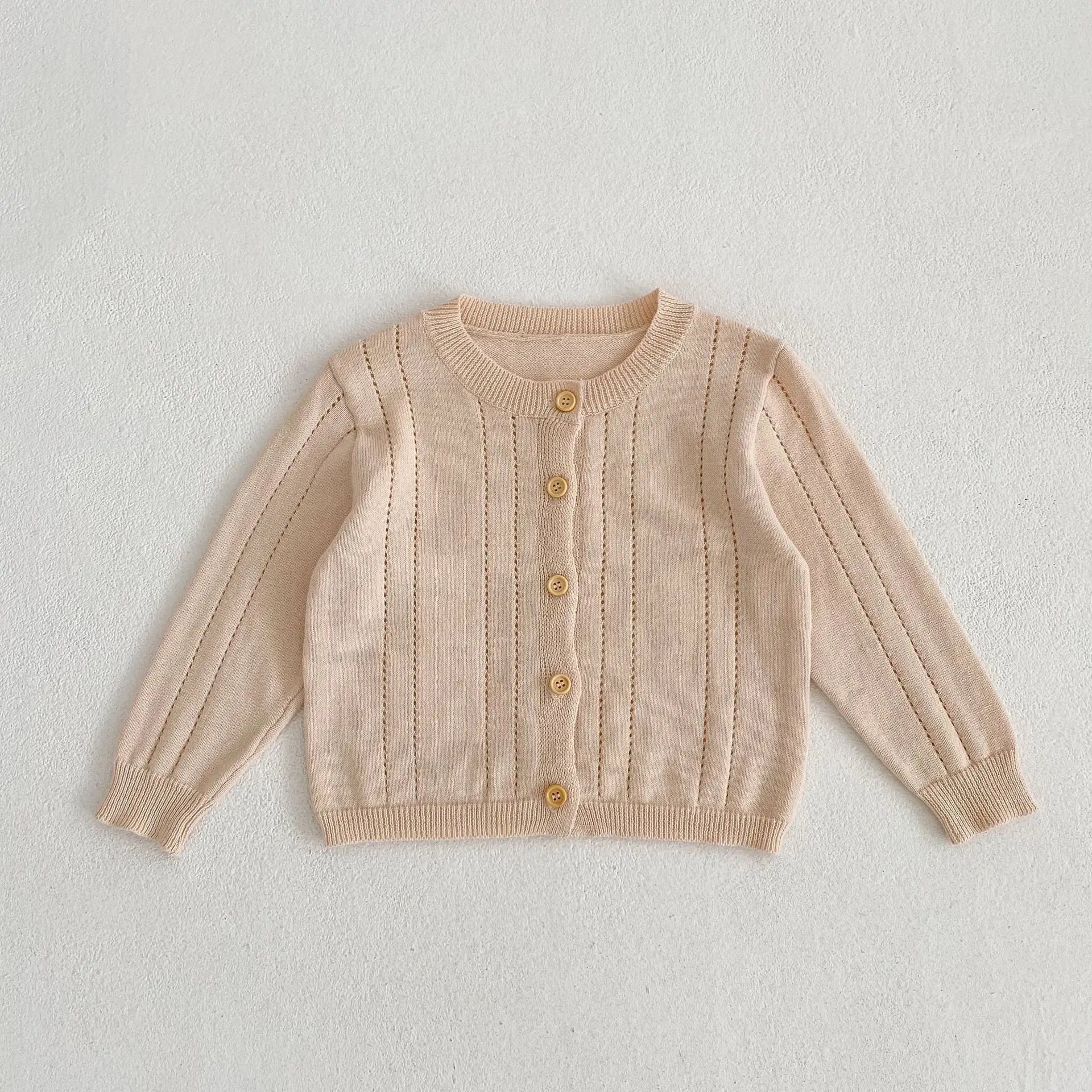 

2023 Summer Boy Girl Baby Knitted Cardigan Hollowout Thin Sweater Children Sunscreen Long Sleeve Tops Coat Kid Cotton Jackets